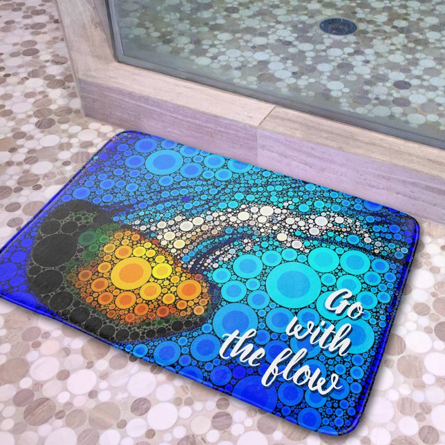 Go with the Flow Orange Jellyfish Blue Ocean Bold Bath Mat (Creator Uploaded)