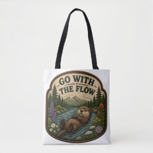 Go With The Flow Otter Embroidered Patch Tote Bag