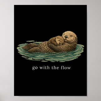 Go With The Flow Otter Floating Calm Nature Art Poster