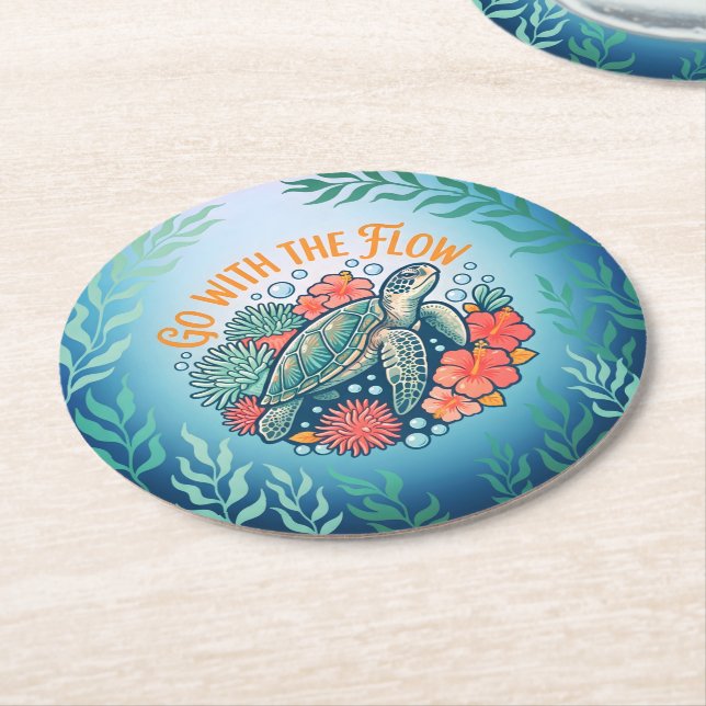 Go With The Flow Round Paper Coaster (Angled)