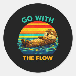 Go with The Flow Sea Otter Retro Wildlife River Classic Round Sticker