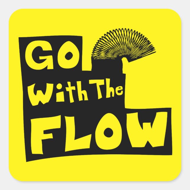 "Go with the Flow" Slinky on Stairs Silhouette Square Sticker (Front)
