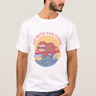 Go With The Flow, Sloth Chilling on Surfboard T-Shirt