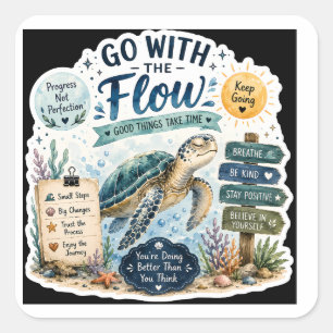 Go With The Flow – Watercolor Sea Turtle Square Sticker