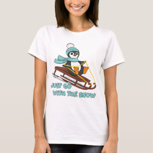 Go With The Snow Sledding Cute Penguin Winter T-Shirt