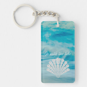 Go With The Tide Ocean Waves Diamond Seashell Key Ring