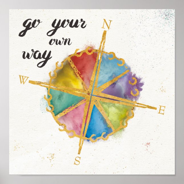 Go Your Own Way Quote With Coloured Compass Poster (Front)