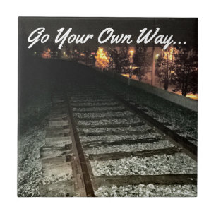 GO YOUR OWN WAY - Railroad Tracks at Night Ceramic Tile