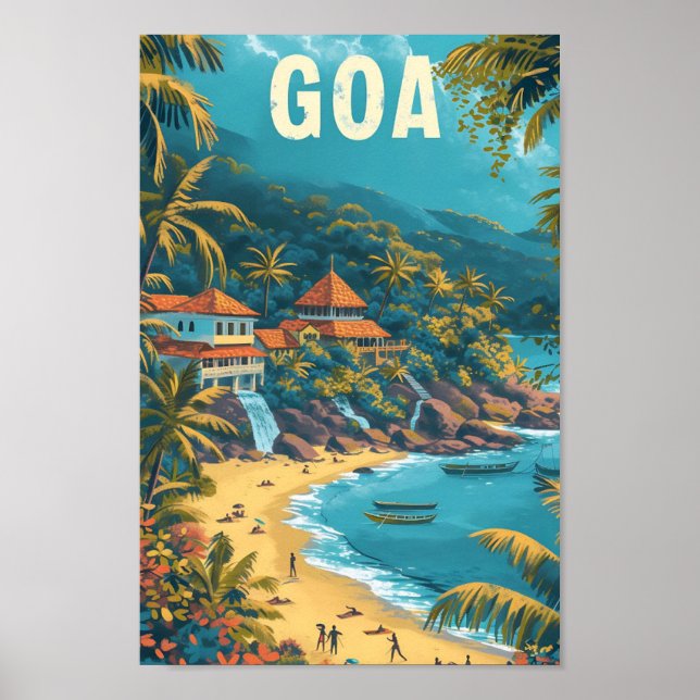 Goa Beach India Vintage Art Travel Illustration Poster (Front)