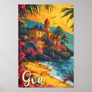 Goa Beach India Vintage Art Travel Illustration Poster