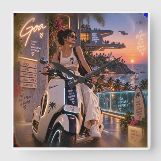 Goa Forever Different • Good Girls Explore More •  Square Wall Clock (Front)