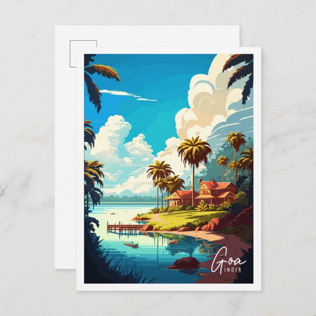 Goa India vintage travel illustration Postcard (Front/Back)