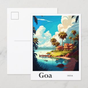 Goa India Vintage Travel Illustration Postcard