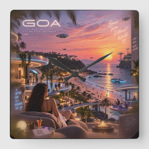 Goa • Timeless Beauty Futuristic Tomorrow • Same S Square Wall Clock