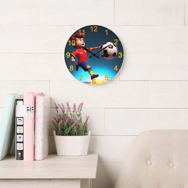 "Goal Bound: The Animated Boy's Perfect Kick" Large Clock (Reading Room)