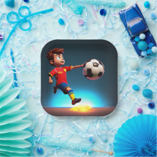 "Goal Bound: The Animated Boy's Perfect Kick" Paper Plate