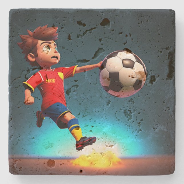 "Goal Bound: The Animated Boy's Perfect Kick" Stone Coaster (Front)