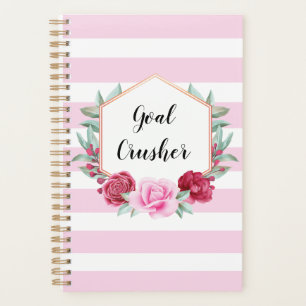 Goal Crusher Pink Stripes Floral Planner