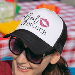 Goal Digger Trucker Hat<br><div class="desc">Cute trucker hat design features "goal digger" in black lettering with a vibrant fuchsia pink lips illustration. Makes a great gift for independent lip colour distributors, downlines and makeup artists!</div>