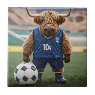 "Goal-Getter: A Highland Cow Dressed for Soccer"  Ceramic Tile