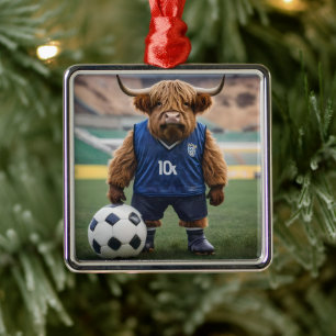 "Goal-Getter: A Highland Cow Dressed for Soccer" Metal Ornament