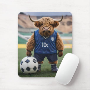 "Goal-Getter: A Highland Cow Dressed for Soccer" Mouse Pad