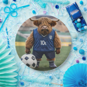 "Goal-Getter: A Highland Cow Dressed for Soccer"  Paper Plate