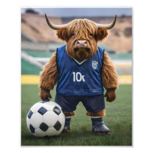 "Goal-Getter: A Highland Cow Dressed for Soccer" Photo Print