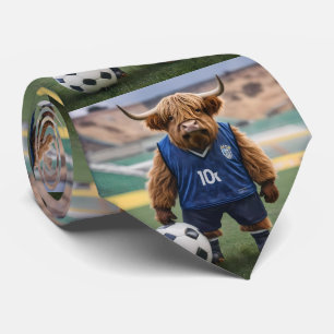 "Goal-Getter: A Highland Cow Dressed for Soccer" Tie