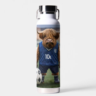 "Goal-Getter: A Highland Cow Dressed for Soccer" Water Bottle