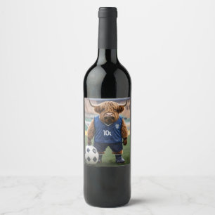 "Goal-Getter: A Highland Cow Dressed for Soccer" Wine Label