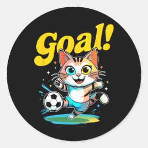 Goal Kitty Cute Soccer Cat Kids Apparel For Boys A Classic Round Sticker