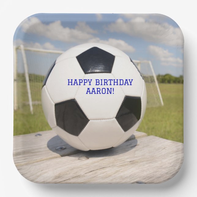 Goal Post Black and White Soccer Ball Paper Plate (Front)