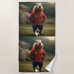 "Goal-Scoring Capybara: The Ultimate Soccer Star!" Beach Towel