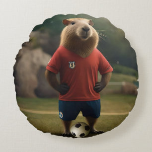 "Goal-Scoring Capybara: The Ultimate Soccer Star!" Round Cushion