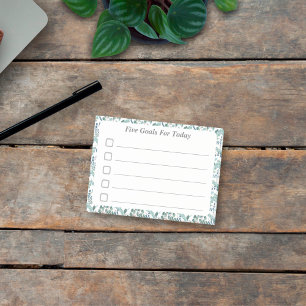 Goal Setting Checklist Teal Foliage Sticky Post-it Notes