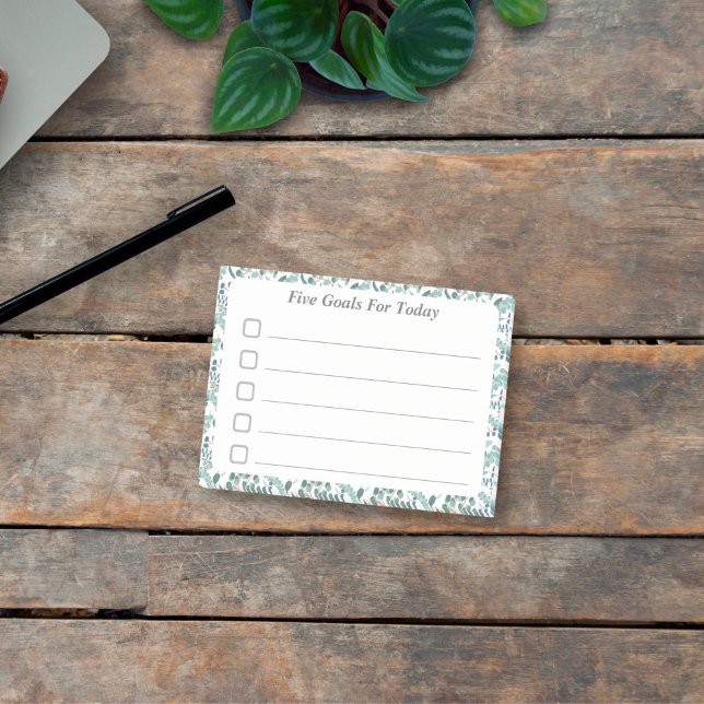 Goal Setting Checklist Teal Foliage Sticky Post-it Notes (Creator Uploaded)