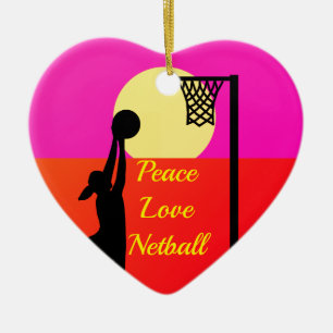 Goal Shooter Peace Love Netball Quote Ceramic Tree Decoration