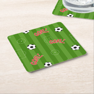 Goal Soccer Football Pitch Design Square Paper Coaster