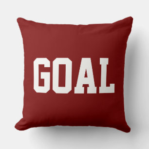 GOAL Sporty Athletic White Text On Bold Deep Red Cushion