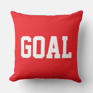 GOAL Sporty Athletic White Text On Bright Fun Red Cushion