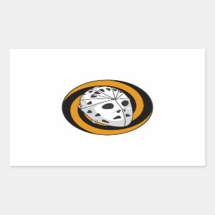 goalie hockey mask orange black rectangular sticker