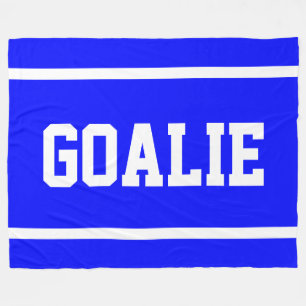 GOALIE Sporty Bold Deep Blue White Hockey Stripes Fleece Blanket