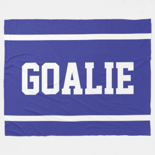 GOALIE Sporty Bold Deep Blue White Text Stripes Fleece Blanket