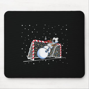 Goalkeeper Snowman Christmas Soccer Player Men Boy Mouse Pad