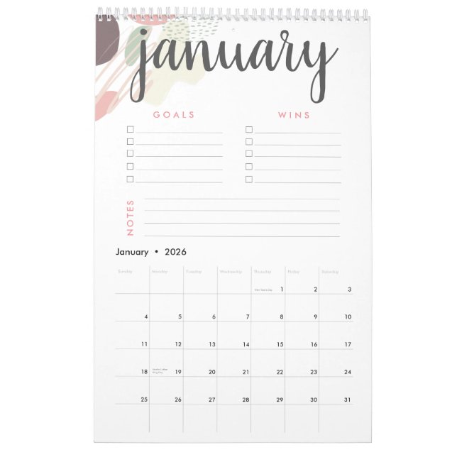 Goals and Wins Pastel Abstract Calendar (Jan 2026)