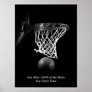 Goals Motivational Quote Basketball Black & White Poster