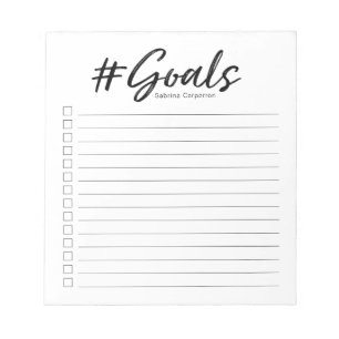 Goals notepad with checkboxes