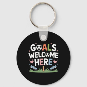 Goals Welcome Here Retro Soccer Key Ring