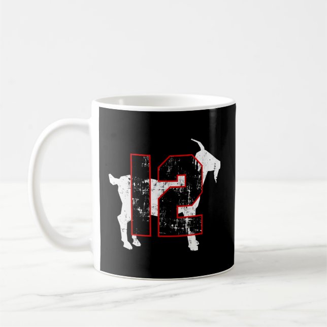 Goat 12 Greatest Of All Time Football Distressed Coffee Mug (Left)